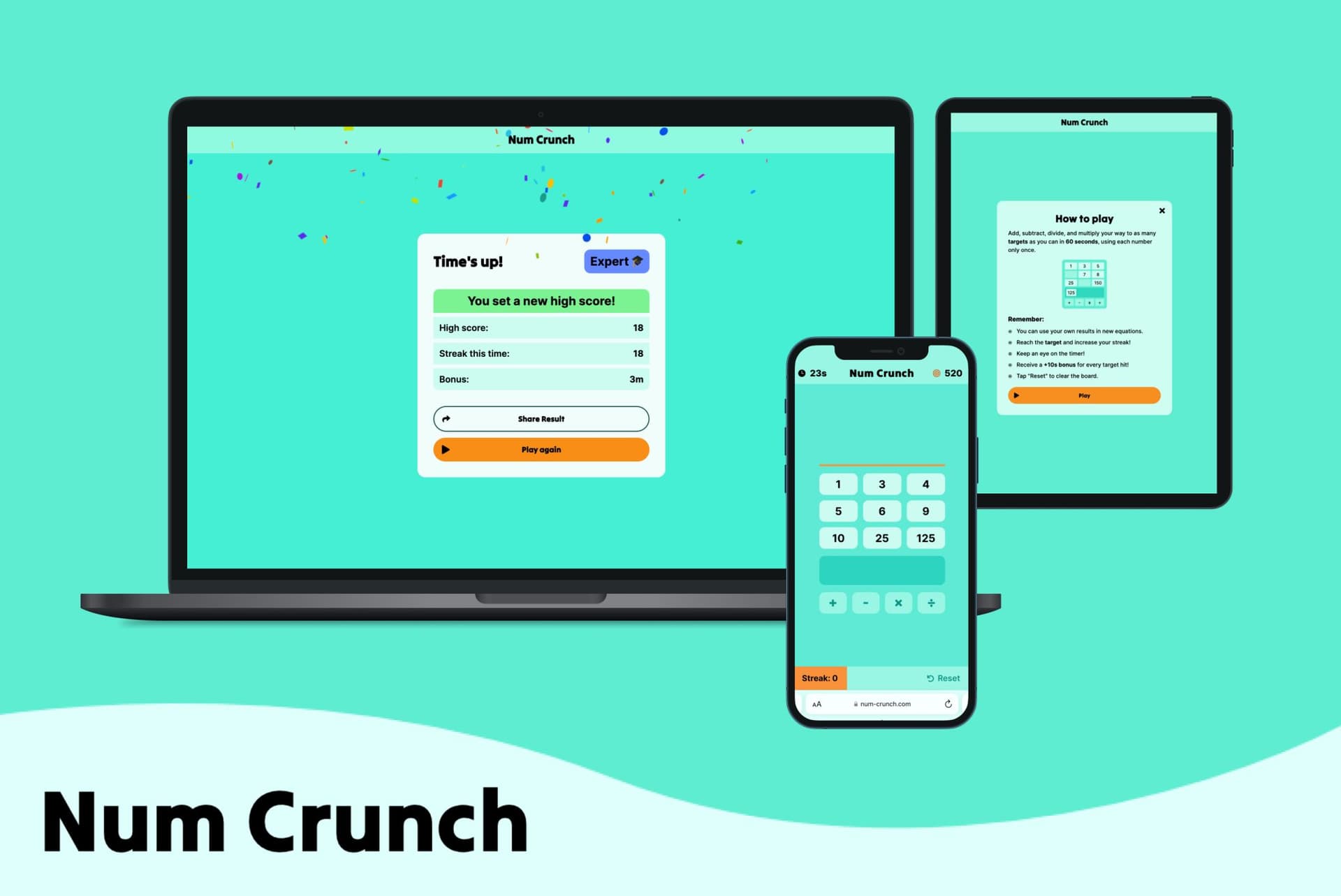 Preview image of Num Crunch - A game for seasoned mathematicians and casual num-crunchers alike, who love a good challenge. Built for fun, using Next.js.
